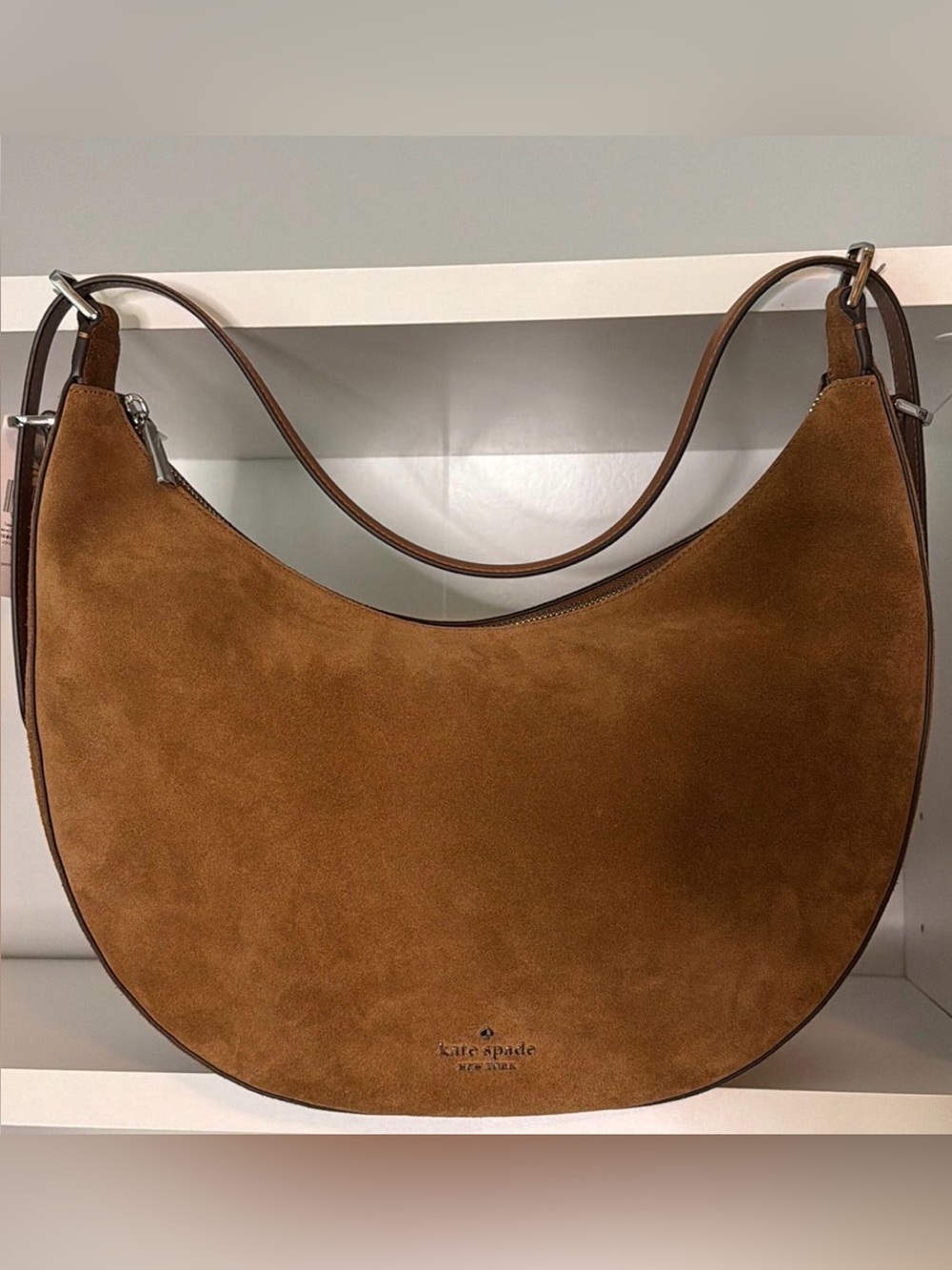 kate spade Nova large brown suede crescent shoulder bag